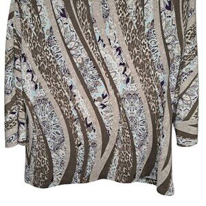 Chico's Easy Wear Brown Beige Turquoise Purple Sleeve Shirt Top Large  Leopard